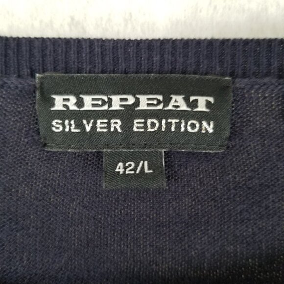 Navy Blue Silk Blend Tunic Sweater Mixed Media Size Large Long Sleeves - Picture 12 of 12